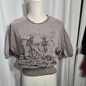 Youth in Revolt Brown Dancing Cowboy Skeletons T-Shirt Size S Boho Western